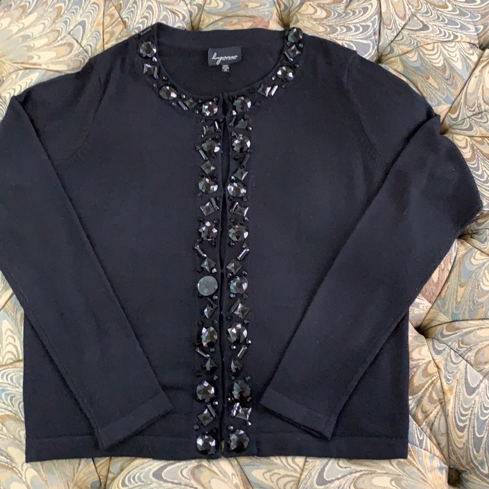 Lynn Ritchie Black Embellished Cardigan Size M